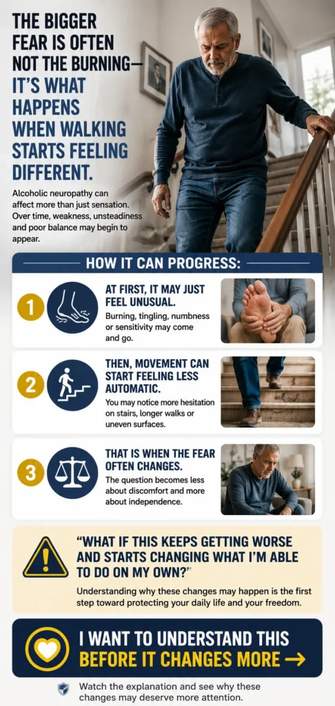 Alcoholic neuropathy progression affecting walking, weakness and balance