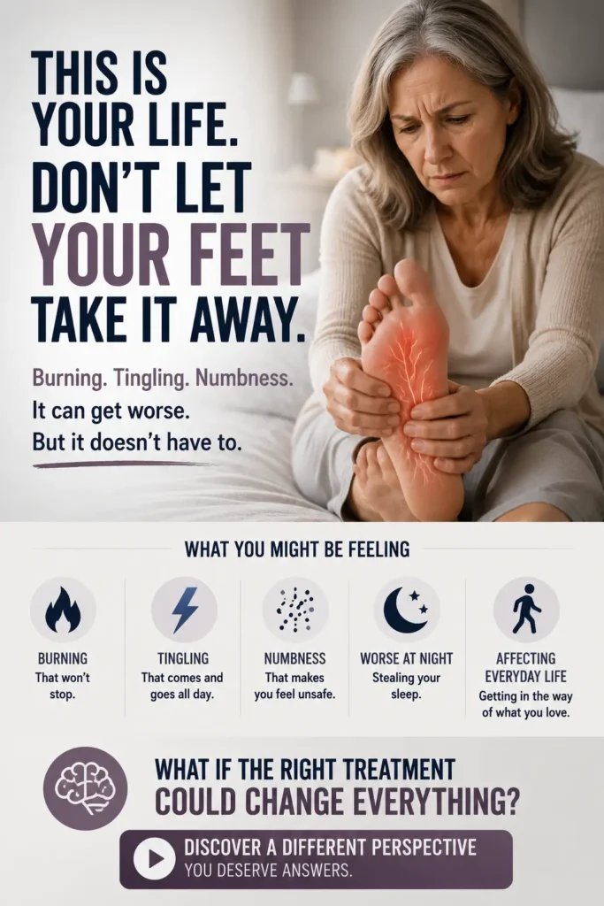 Older woman holding her foot while experiencing burning, tingling and numbness and searching for the best treatment for neuropathy in feet.