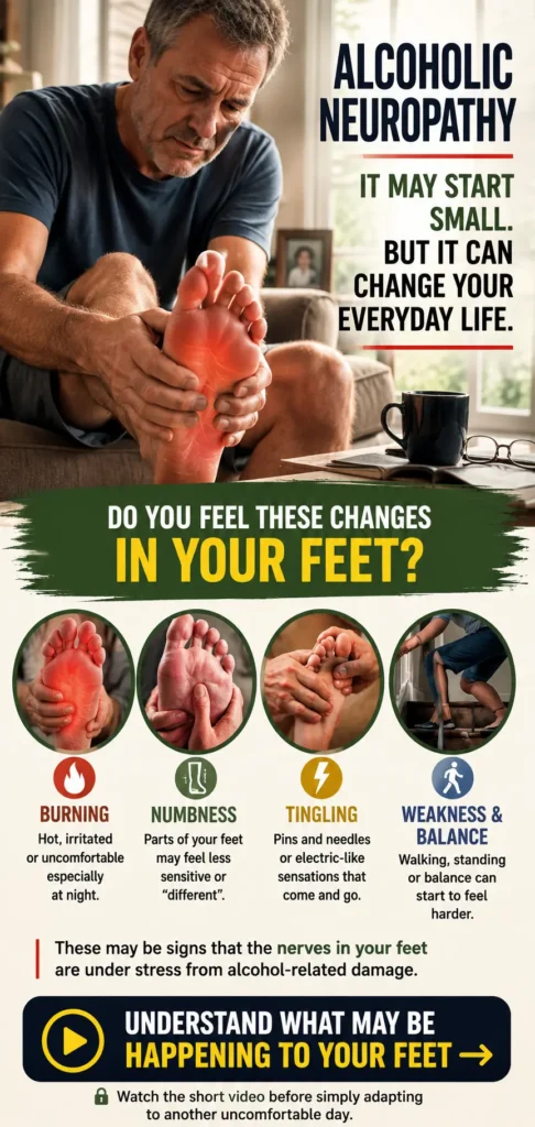 Alcoholic neuropathy symptoms in feet including burning, numbness, tingling and weakness